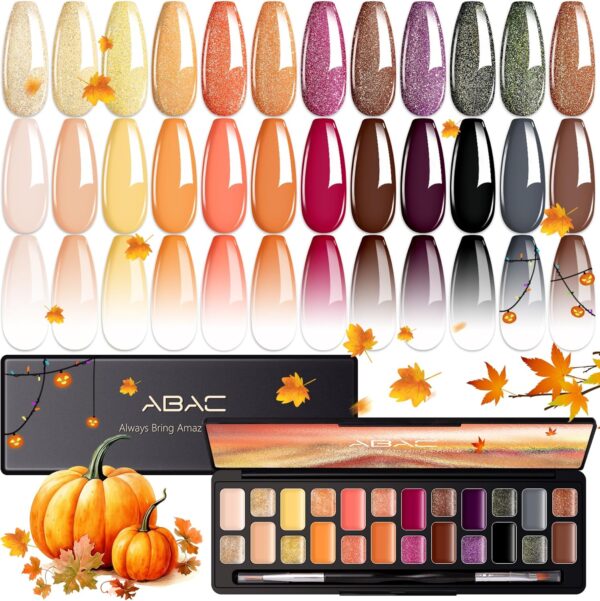 91LfMaHnIeL._AC_SL1500_.jpg ABAC Fall & Winter Solid Gel Nail Polish Set Orange Yellow Brown Purple Grey Black Shimmer Colors w/Pro Brush No-Spill,Hema-Free Gel Nail Kit Gifts for Women All Season