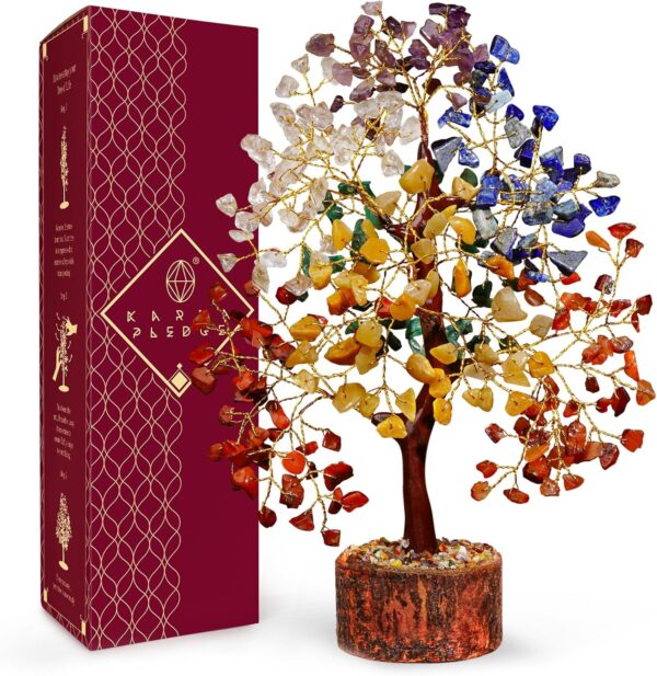 Crystal Tree of Life 7 Chakra Healing Crystal Trees for Home Decor, Office Desk Decor, Boho Decor, Handmade Bonsai Trees for Positive Energy, Money, Good Luck Birthday Gifts for Women, Mom