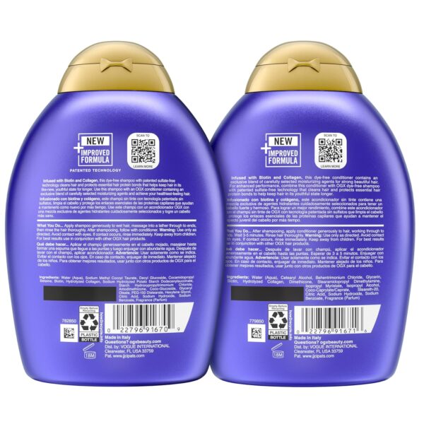 OGX Biotin & Collagen Hair Volumizing Shampoo & Conditioner Set – Sulfate-Free, Strengthens Fine & Thinning Hair, 2-Pack 13 fl oz