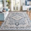 Foxmas 6x9 Area Rugs for Living Room, Machine Washable Vintage Rug, Non-Slip Low Pile Throw Rugs with Rubber Backing Washable Carpet for Bedroom Dining Room Kitchen Home Decor, Blue