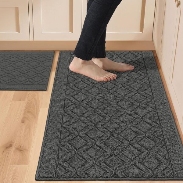 91v98aVWWzL._AC_SL1500_.jpg COSY HOMEER 48x20 Inch/30X20 Inch Kitchen Rug Mats Made of 100% Polypropylene 2 Pieces Soft Kitchen Mat Specialized in Anti Slippery and Machine Washable (Grey)